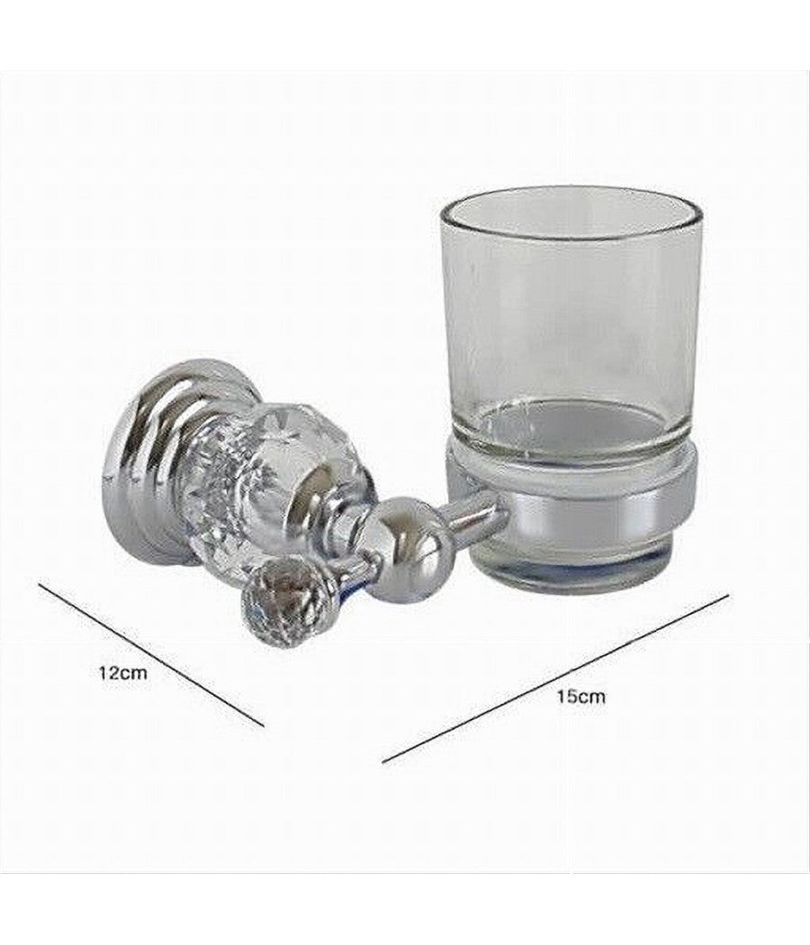 Porta Spazzolini Dentifricio Con Bicchiere In Vetro A Parete Bagno Crystal 52822         