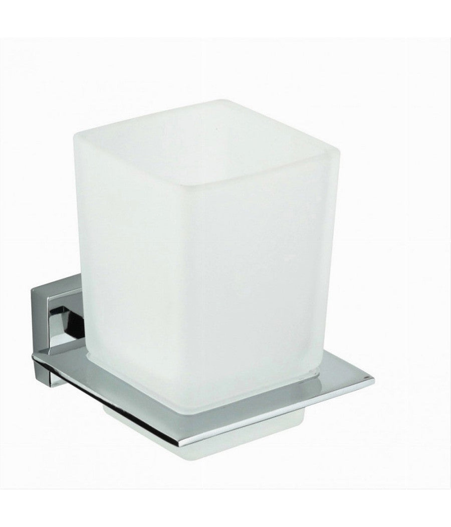 Porta Spazzolini Dentifricio Con Bicchiere Vetro Parete Arredo Bagno Cubo 87213         