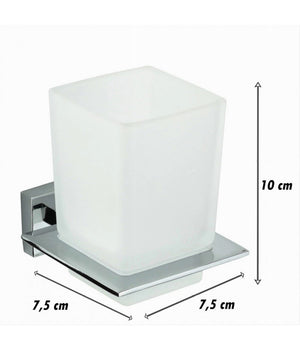 Porta Spazzolini Dentifricio Con Bicchiere Vetro Parete Arredo Bagno Cubo 87213         