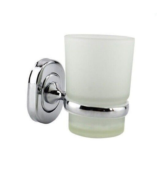 Porta Spazzolini Dentifricio Con Bicchiere Vetro Satinato A Parete Bagno 69182         