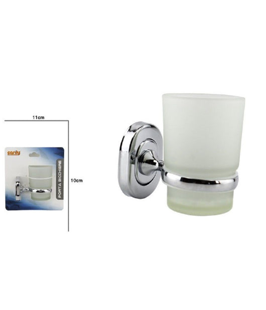 Porta Spazzolini Dentifricio Con Bicchiere Vetro Satinato A Parete Bagno 69182         