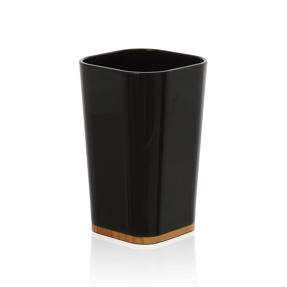 Porta spazzolini in finitura nera opaca con dettagli in bambù