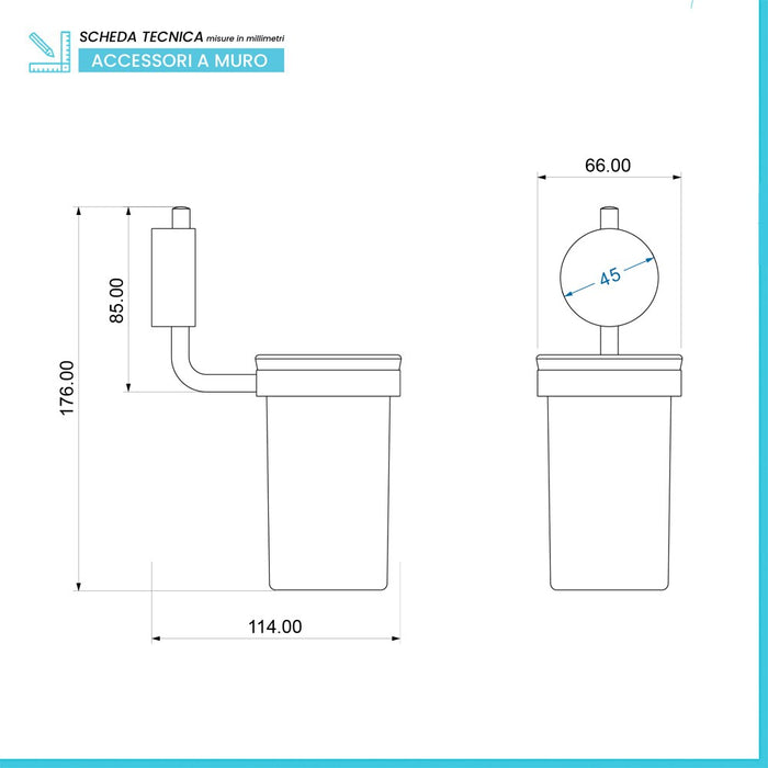 Porta spazzolino a muro in acciaio cromo con doppio fissaggio Plaza
