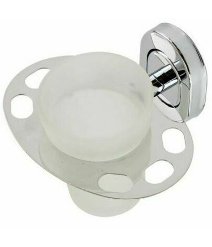 Porta Spazzolino Dentifricio Con Bicchiere In Vetro Satinato Accessori Bagno         