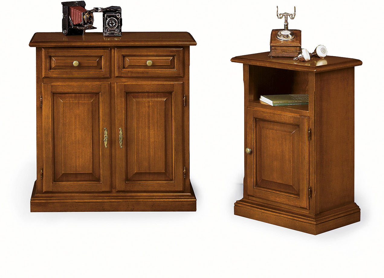 Porta telefono in legno in 1 cassetto 1 vano a giorno arte povera tinta noce l.51 x p.37 h.77