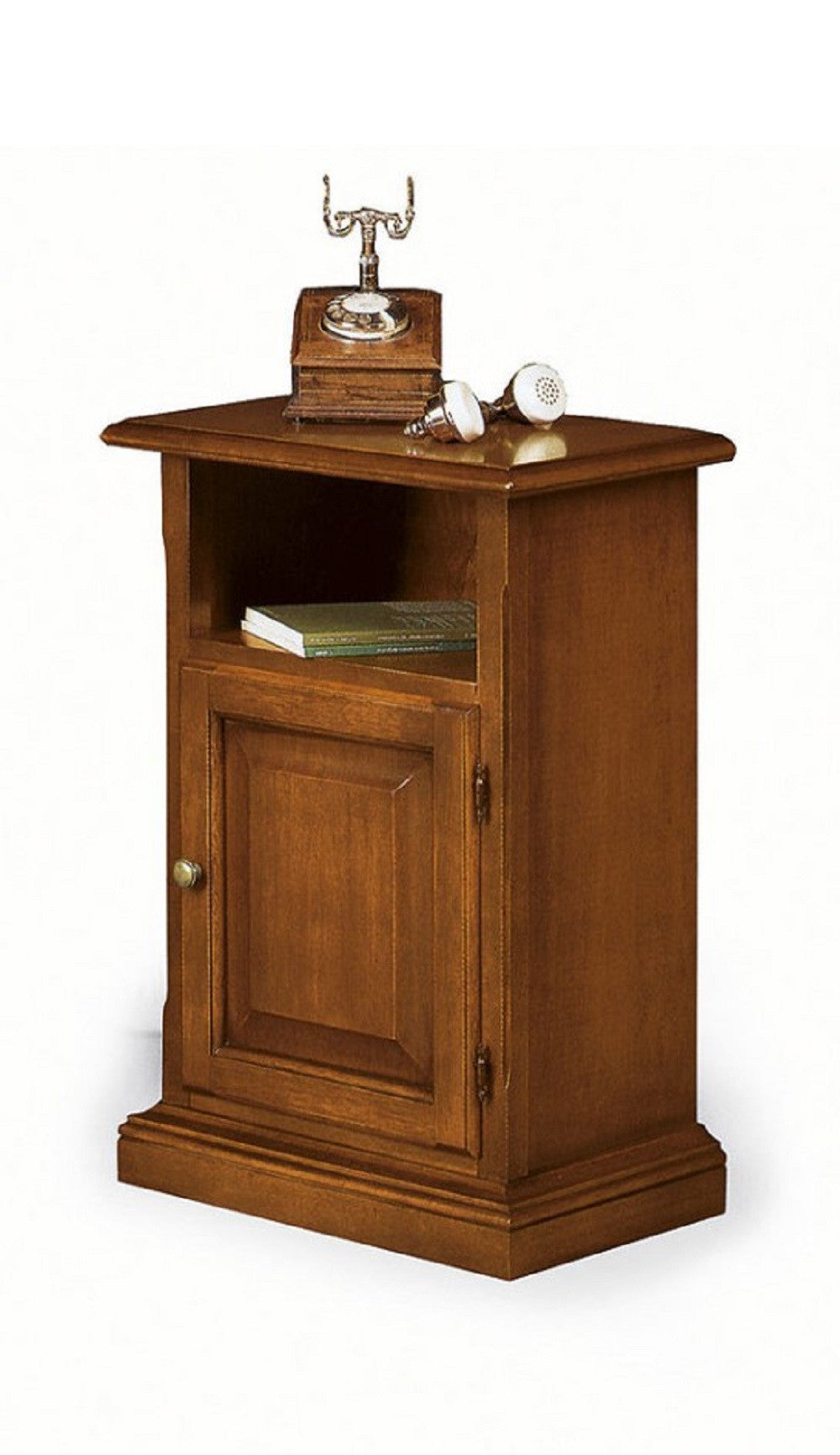 Porta telefono in legno in 1 cassetto 1 vano a giorno arte povera tinta noce l.51 x p.37 h.77