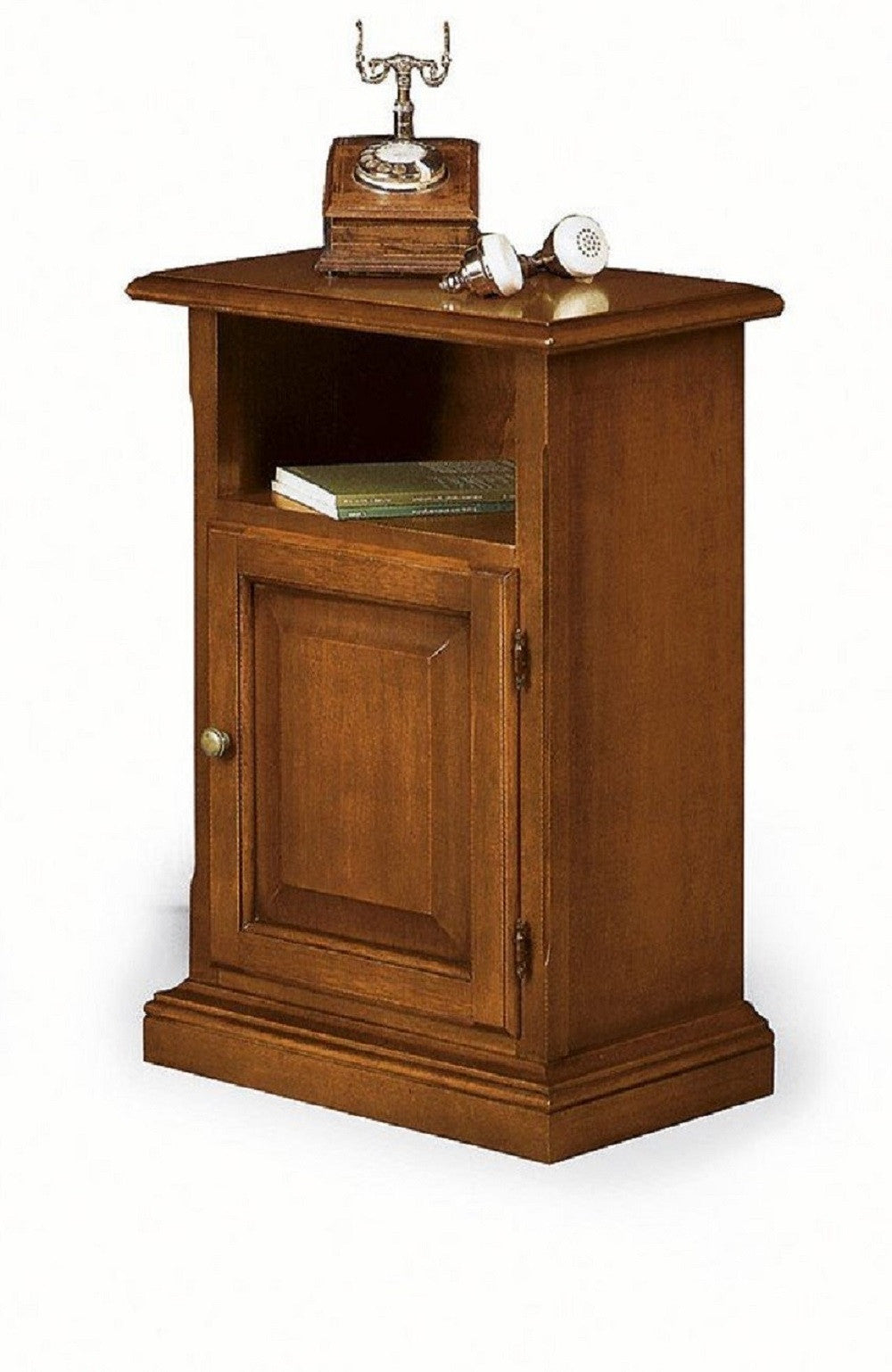 Porta telefono in legno in 1 cassetto 1 vano a giorno arte povera tinta noce l.51 x p.37 h.77