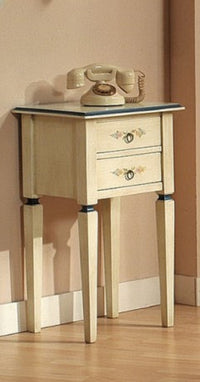 Porta telefono in legno massello 2 cassetti arte povera laccato avorio con profilo azzurro l.44 x p.35 h.77