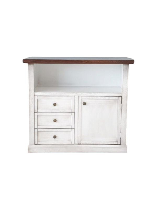 Porta tv 1 anta 3 cassetti legno shabby bianco anticato noce 84x40x75 - Mobili 2G