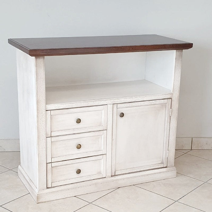 Porta tv 1 anta 3 cassetti legno shabby bianco anticato noce 84x40x75 - Mobili 2G