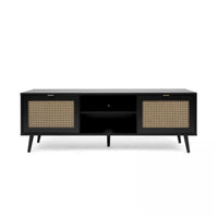 Mobile porta Tv 2 ante e vano a giorno con frontali effetto vimini Vienna56A colore nero