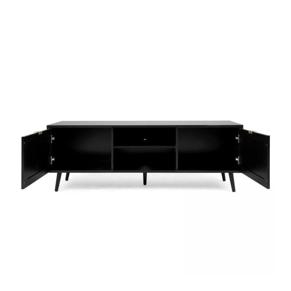 Mobile porta Tv 2 ante e vano a giorno con frontali effetto vimini Vienna56A colore nero