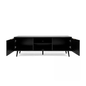 Mobile porta Tv 2 ante e vano a giorno con frontali effetto vimini Vienna56A colore nero