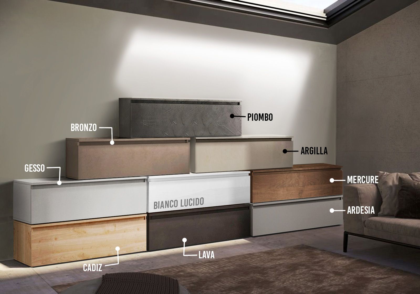 Base TV con un cassettone L.138 cm, finitura Mercure, ZLCINFNPENEW40