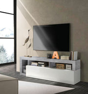 Porta Tv moderno in finitura bianco laccato lucido e Cemento, ZLCHNPTO-1-CE
