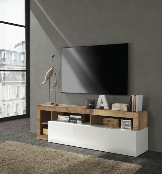 Porta Tv moderno in finitura bianco laccato lucido e pero, ZLCHNPTO-1