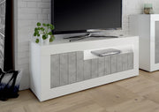 Porta TV a 3 ante, moderno e di design, finitura Bianco Lucido e cemento ZLCURBPTV1-BC