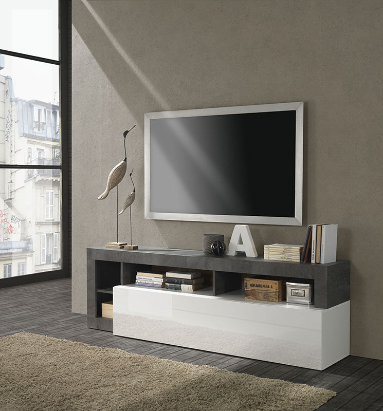Porta Tv moderno bianco laccato lucido e ossido, ZLCHNPTO