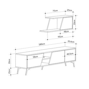 Porta tv Fiona bianco con anta rovere e mensola