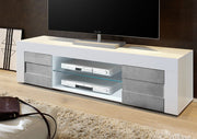 Porta TV Moderno di Design a due ante Bianco Lucido e Beton, ZLCEAY-PTVG2ABE