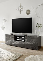 Base porta TV a 2 ante, 1 cassetto grigio serigrafato, ZLCMRPTVGR