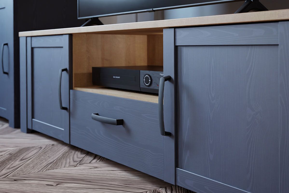 Mobile tv Rovere navy e Rovere riviera, 2 ante 1 cassetto ZFTBHLT131-M348