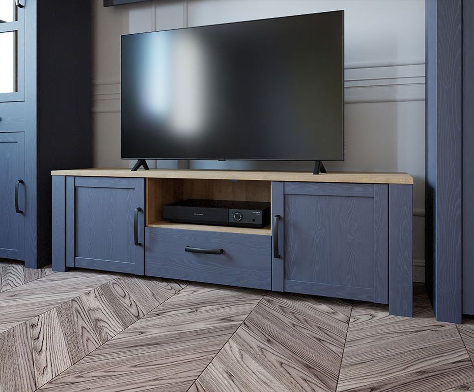 Mobile tv Rovere navy e Rovere riviera, 2 ante 1 cassetto ZFTBHLT131-M348