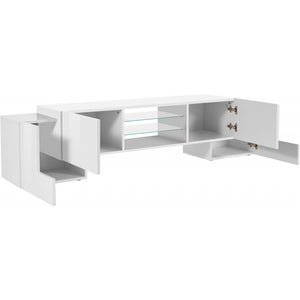 Porta Tv Pillon 190 2+2 Ante Con Ripiani In Vetro Colore Bianco Lucido