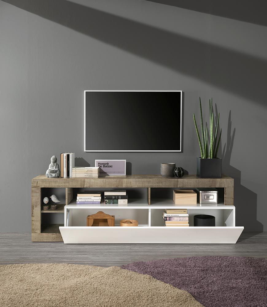 Porta Tv moderno bianco laccato lucido e ossido, ZLCHNPTO