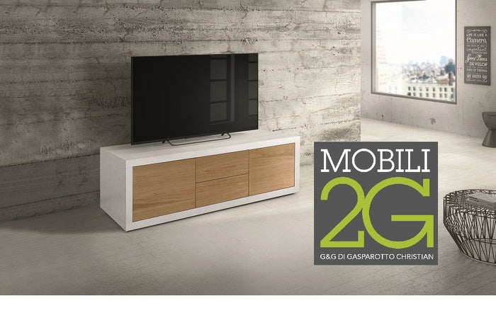 Porta tv rovere naturale/laccato bianco 170x45