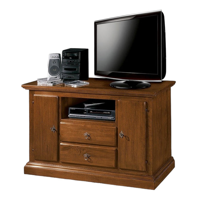 Porta televisore in legno 2 cassetti 2 porte con vano a giorno arte povera tinta noce l.110 x p.45 h.68 (5001) - Mobili 2G