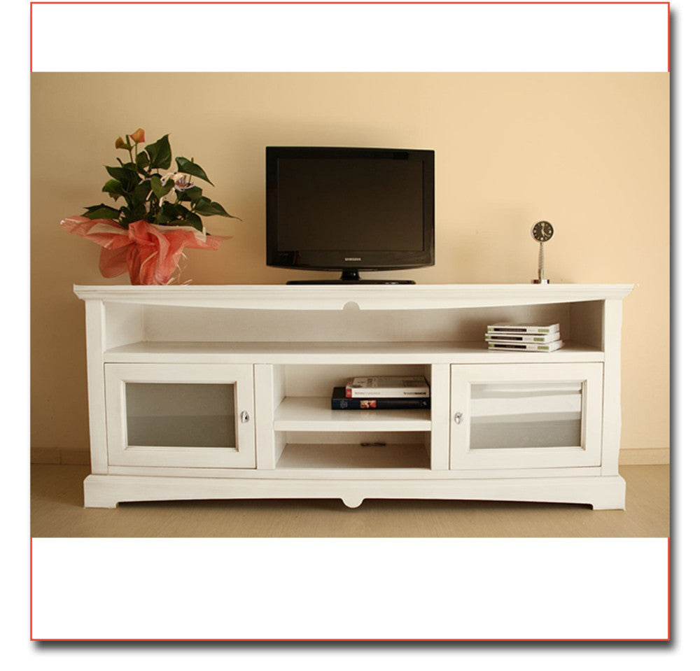 Mobile porta tv goccia 170*46*69h, legno, avorio patinato arte povera