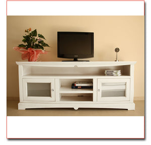 Mobile porta tv goccia 170*46*69h, legno, avorio patinato arte povera