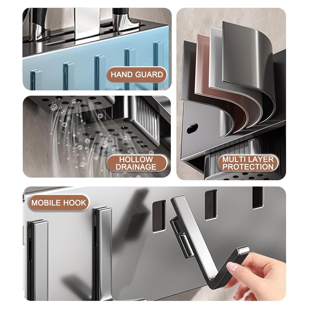 Trade Shop - Porta Utensili Con 6 Ganci Adesivo Appendi Mestoli Porta Coltelli Gadget Da Cucina -