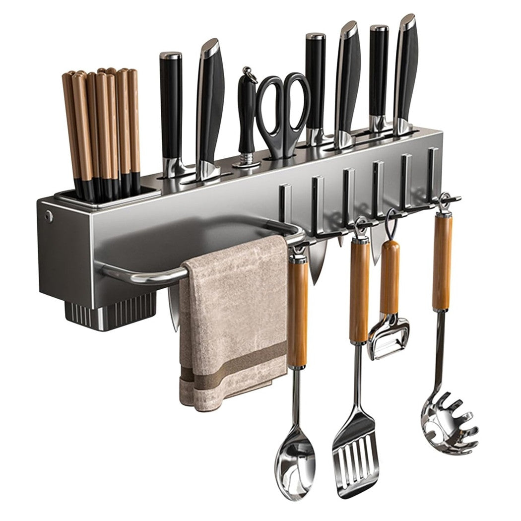 Trade Shop - Porta Utensili Con 6 Ganci Adesivo Appendi Mestoli Porta Coltelli Gadget Da Cucina -