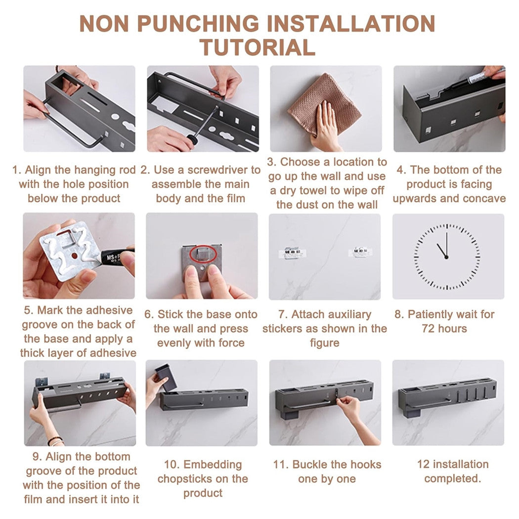 Trade Shop - Porta Utensili Con 6 Ganci Adesivo Appendi Mestoli Porta Coltelli Gadget Da Cucina -