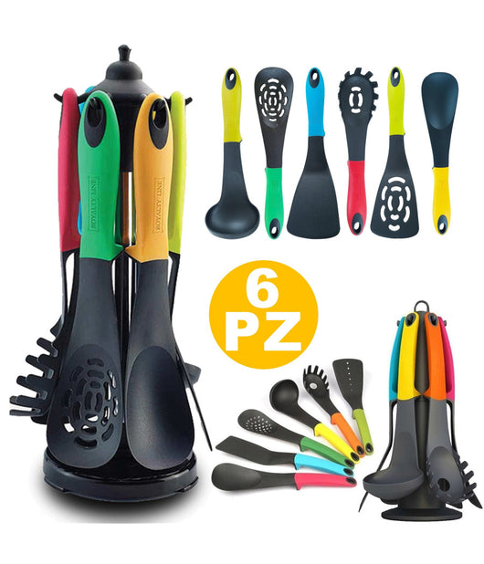 Porta Utensili Da Cucina Con Mestoli 6 Pezzi Sestiglia Spatola Spaghetti         
