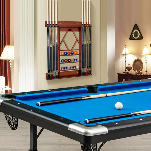 Porta stecche da biliardo a parete in legno di pino, Attrezzatura da biliardo contiene 8 stecche Marrone-Stanza dei giochi