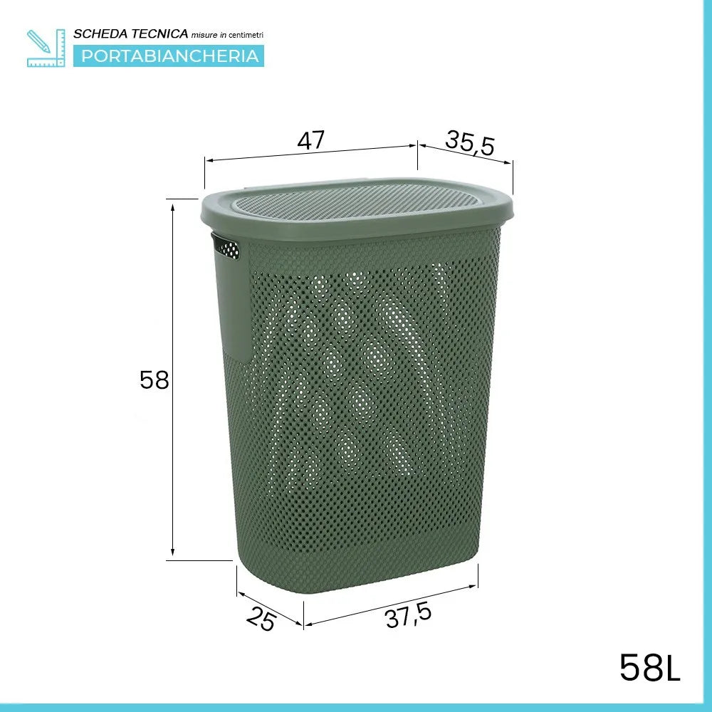 Portabiancheria con coperchio in plastica verde salvia 58 lt Kamala