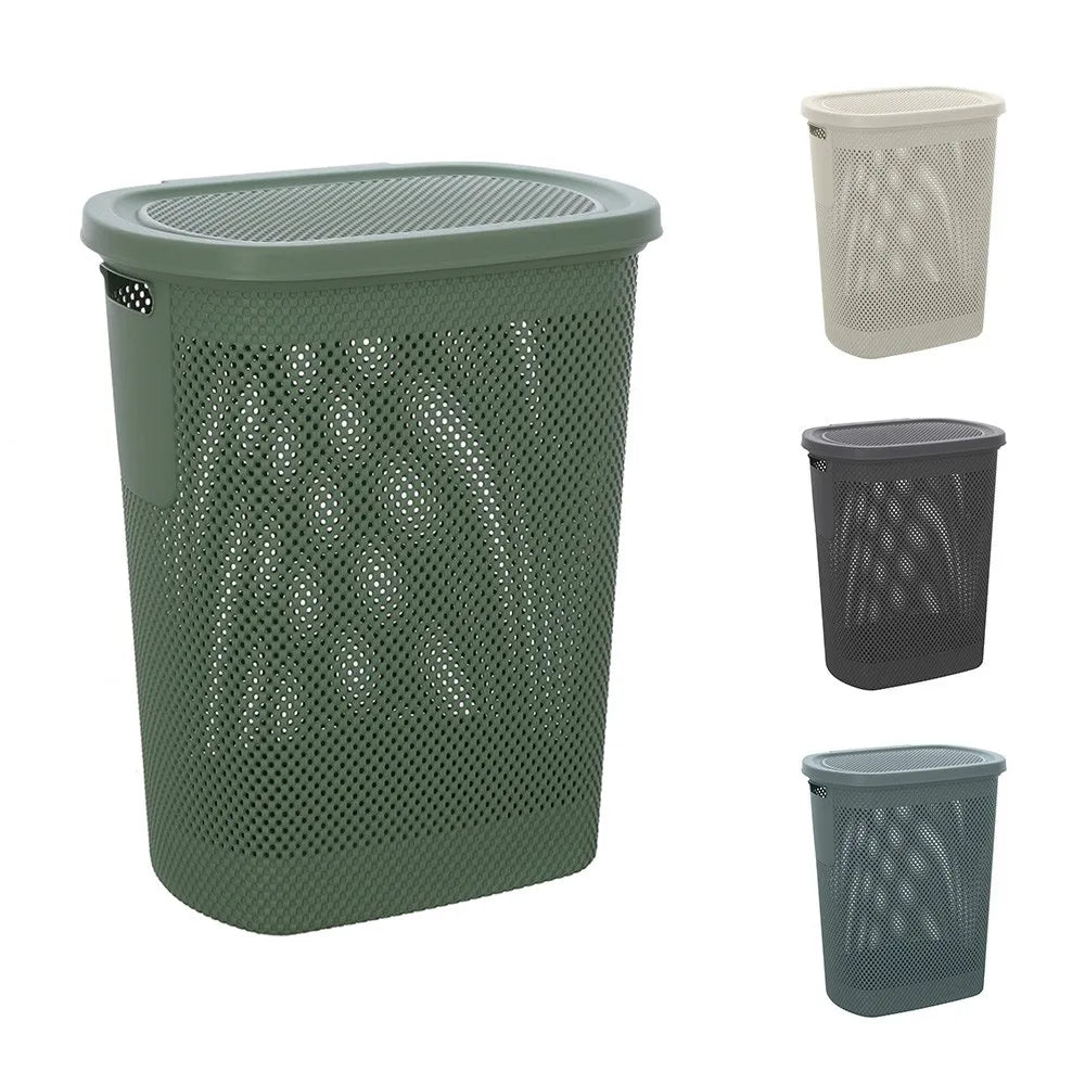 Portabiancheria con coperchio in plastica verde salvia 58 lt Kamala