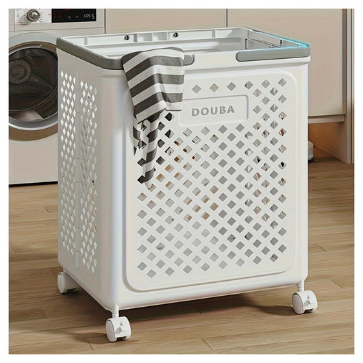 Trade Shop - Portabiancheria Con Coperchio Ruote In Plastica Pieghevole Portatile Lavanderia Bagno -