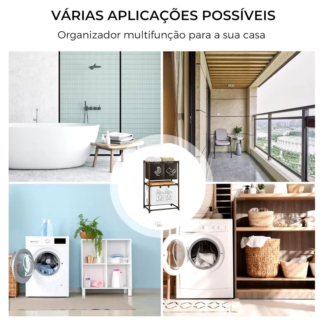 Trade Shop - Portabiancheria Multiuso Organizer Vestiti Sporchi Abiti Cestino Lavanderia  Nero       