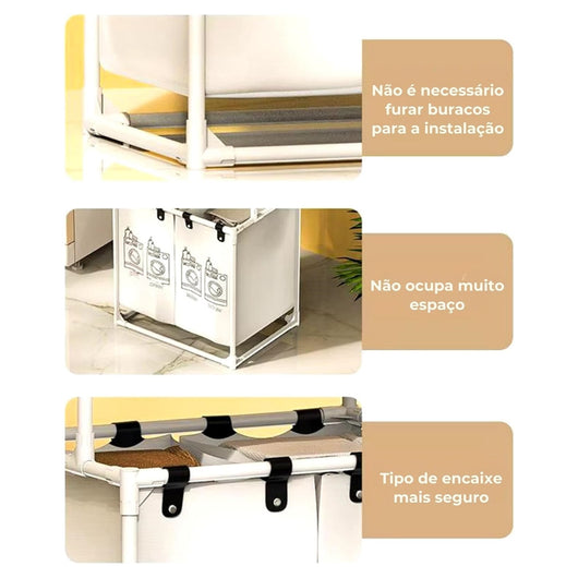 Trade Shop - Portabiancheria Multiuso Organizer Vestiti Sporchi Abiti Cestino Lavanderia  Bianco       