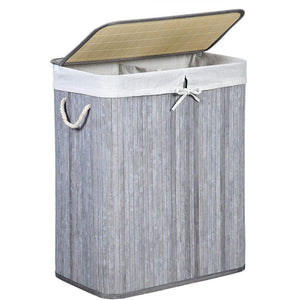 Portabiancheria Pieghevole In Bamboo Grigio 2 Scomparti 52x32x63 Cm