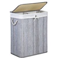 Portabiancheria Pieghevole In Bamboo Grigio 2 Scomparti 52x32x63 Cm