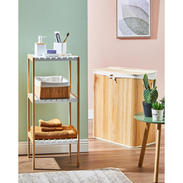 Portabiancheria Pieghevole In Bamboo Naturale 2 Scomparti 52x32x63 Cm