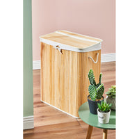 Portabiancheria Pieghevole In Bamboo Naturale 2 Scomparti 52x32x63 Cm