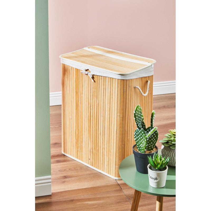 Portabiancheria Pieghevole In Bamboo Naturale 2 Scomparti 52x32x63 Cm