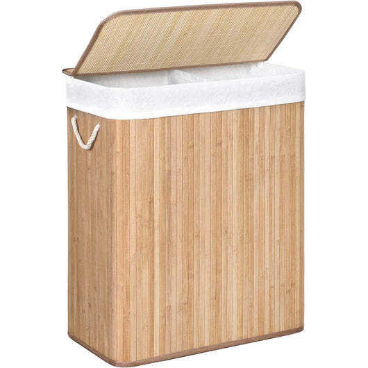 Portabiancheria Pieghevole In Bamboo Naturale 2 Scomparti 52x32x63 Cm