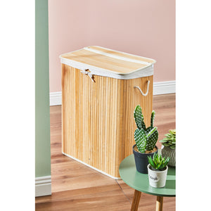 Portabiancheria Pieghevole In Bamboo Naturale 2 Scomparti 52x32x63 Cm